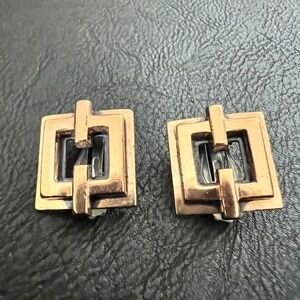 Renoir Vintage Copper Geometric Square Clip On Earrings MCM 50s 60s Era